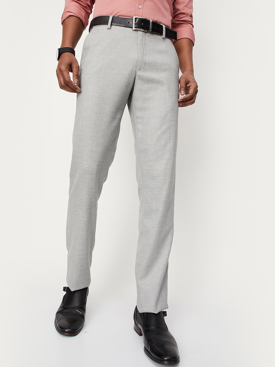 

max Men Mid-Rise Cotton Trousers, Grey