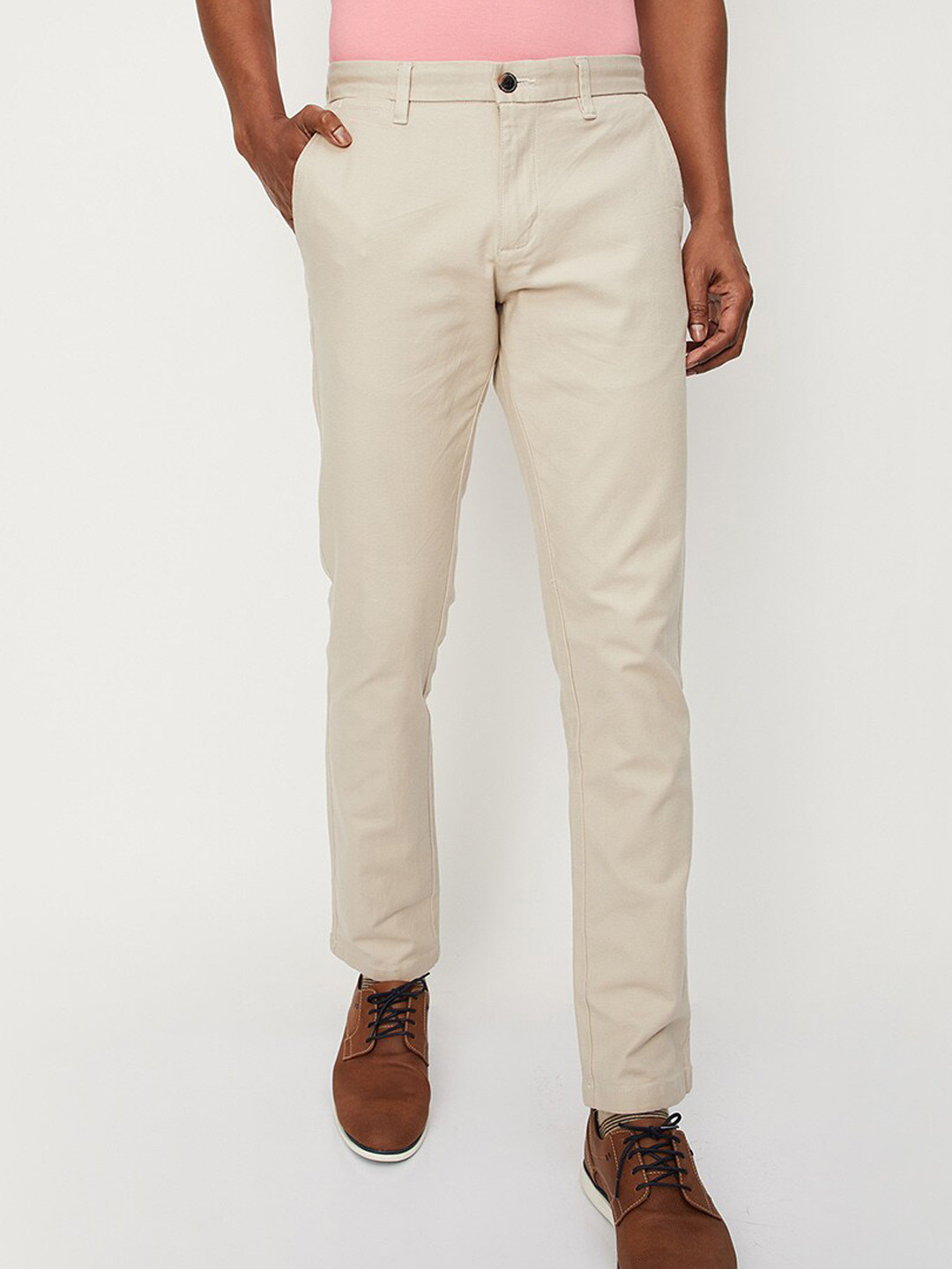 

max Men Mid-Rise Cotton Trousers, Beige