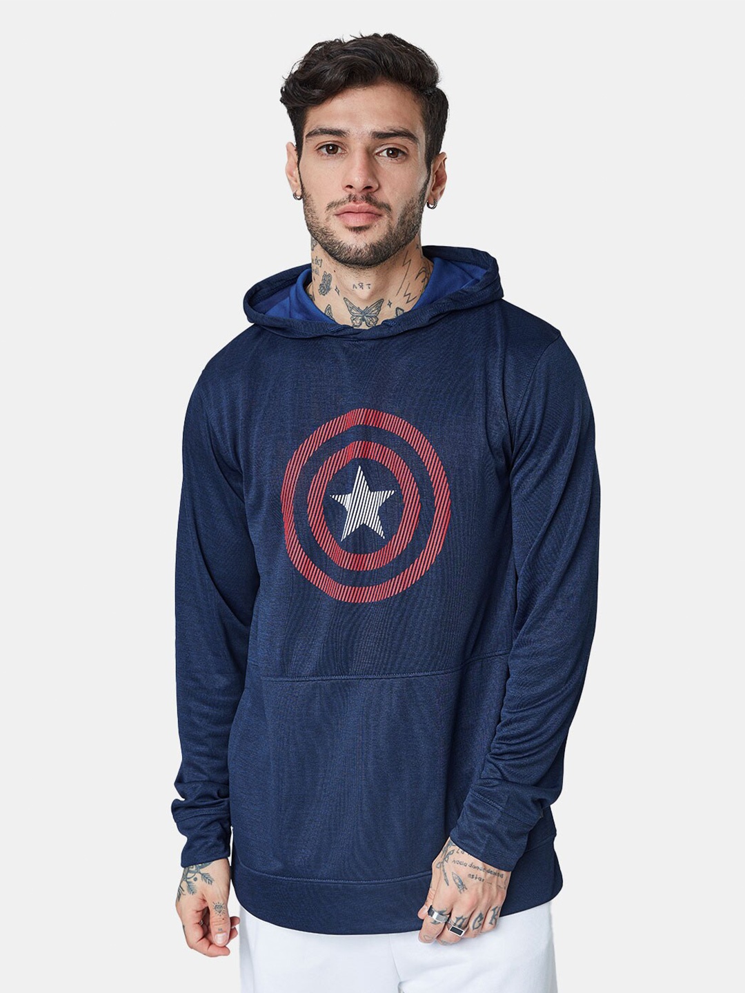 

The Souled Store Men Printed Hooded Sweatshirt, Navy blue