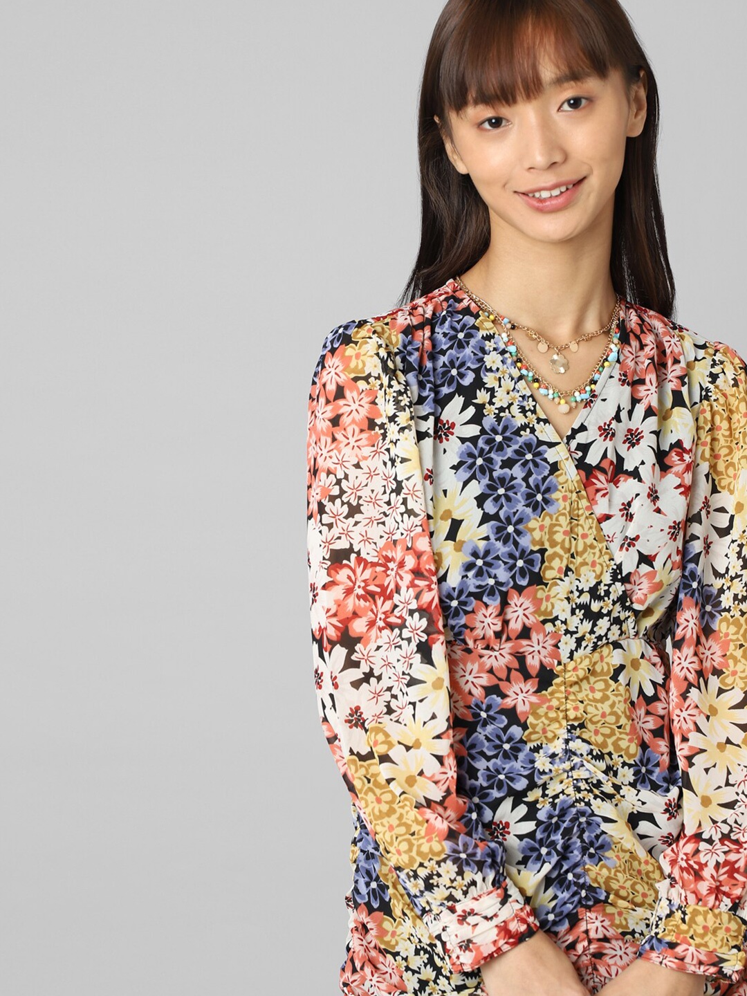 

ONLY Floral Printed Wrap Dress, Yellow