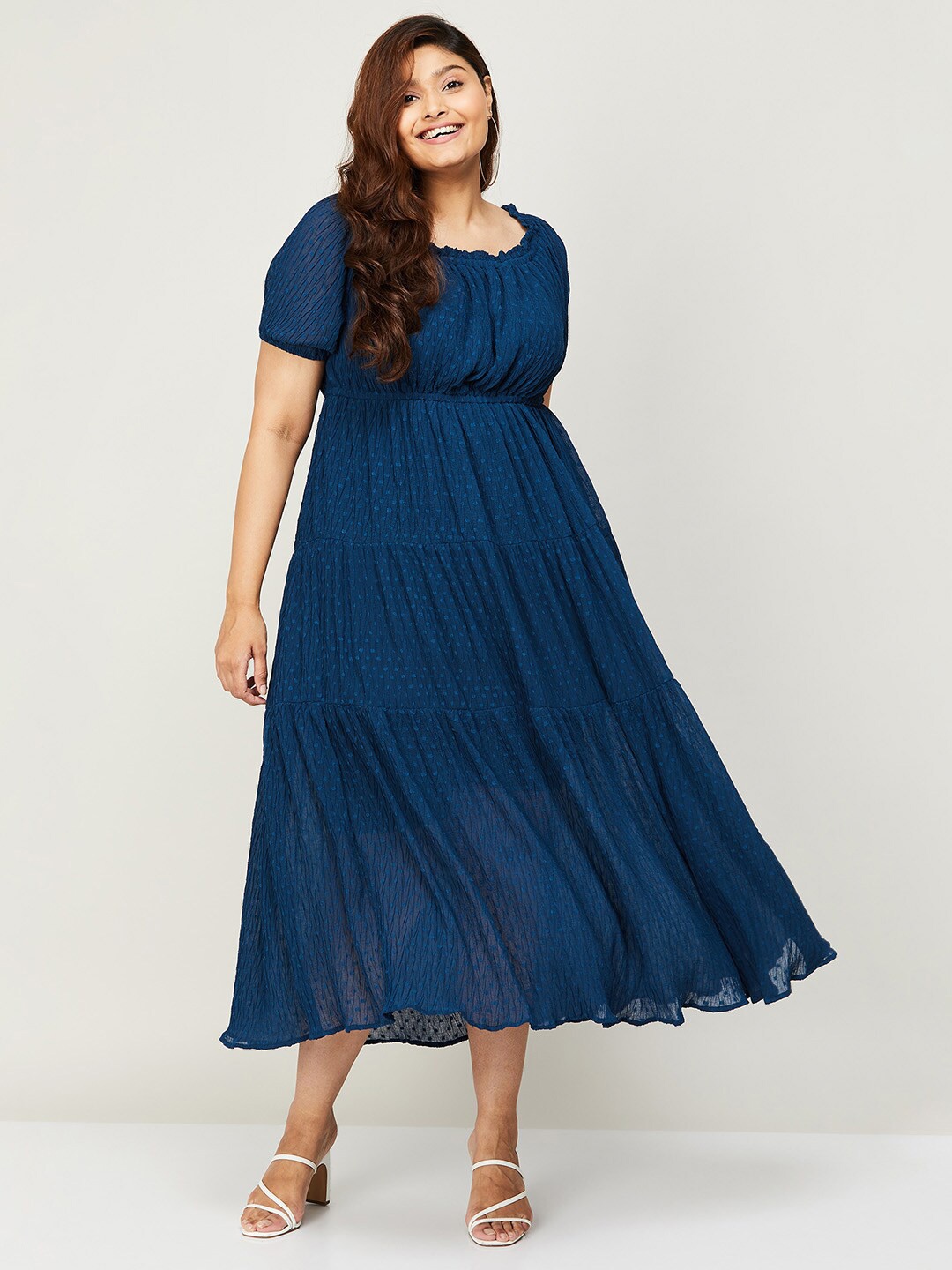 

Nexus by Lifestyle Off-Shoulder Chiffon Plus Size Midi Dress, Blue