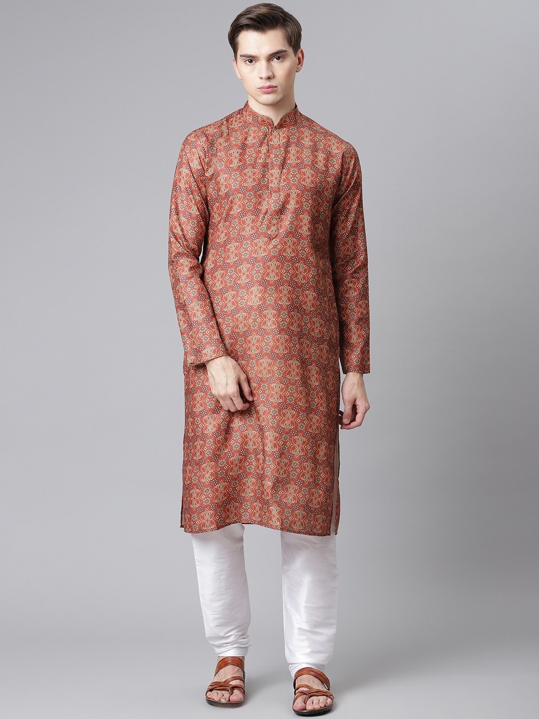 

Readiprint Fashions Men Printed Pure Cotton Kurta with Churidar, Brown