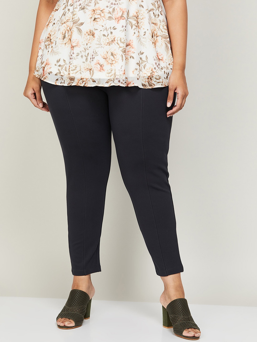 

Nexus by Lifestyle Women Cotton Slip-On Skinny Fit Plus Size Trousers, Grey