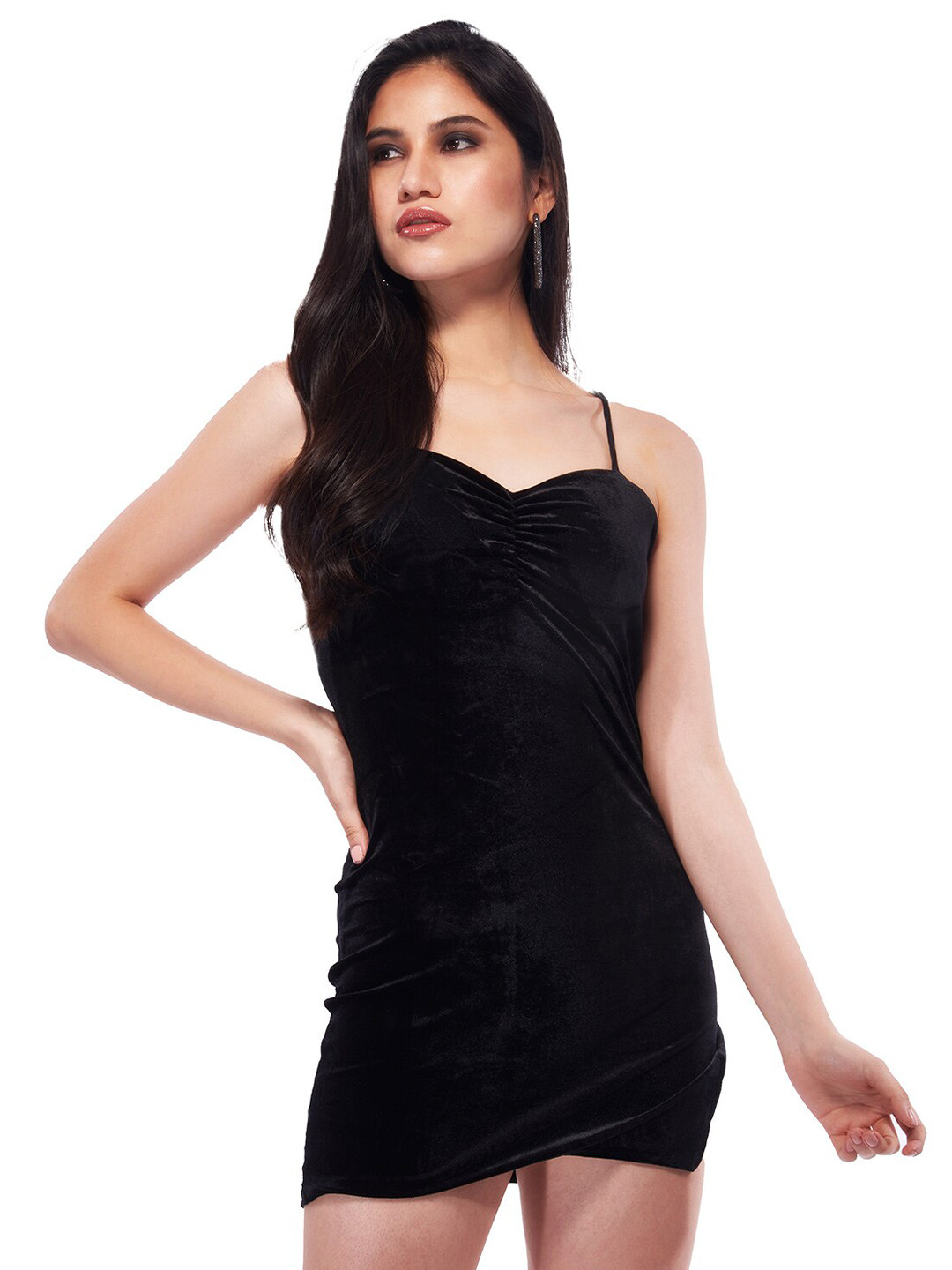 

ODETTE Shoulder Straps Bodycon Mini Dress, Black