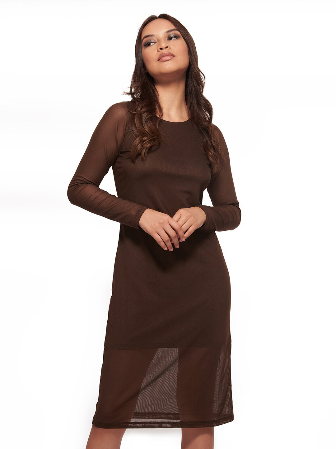 

ODETTE Round Neck Sheath Dress, Brown