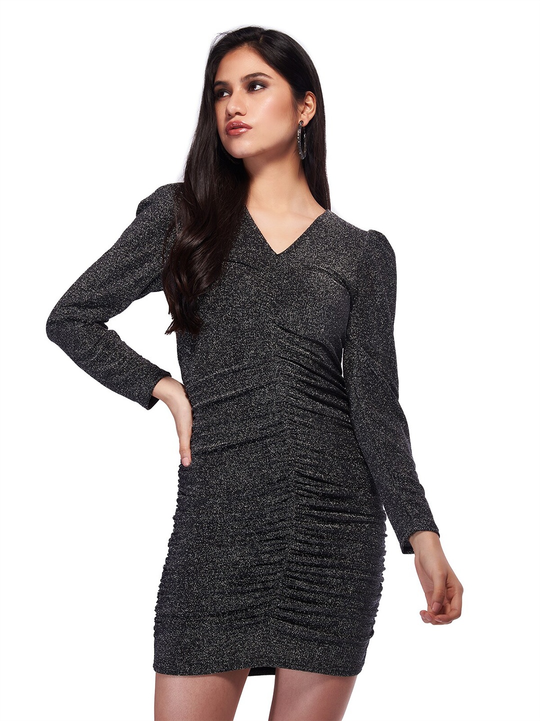 

ODETTE Puffed Sleeve Bodycon Dress, Black