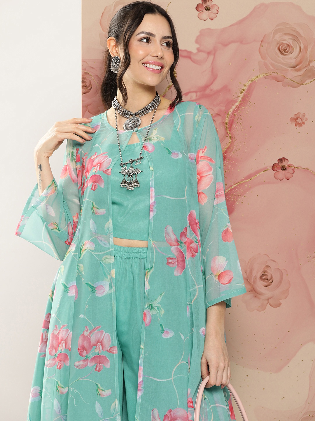 

Bhama Couture Women Top With Palazzos & Jacket, Blue