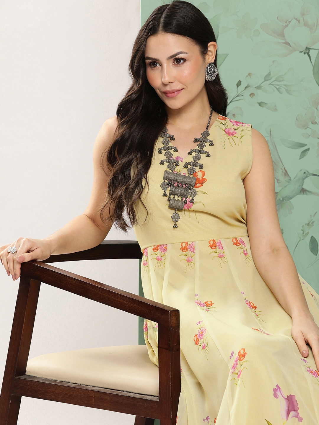 

Bhama Couture Floral Georgette Maxi Dress, Yellow