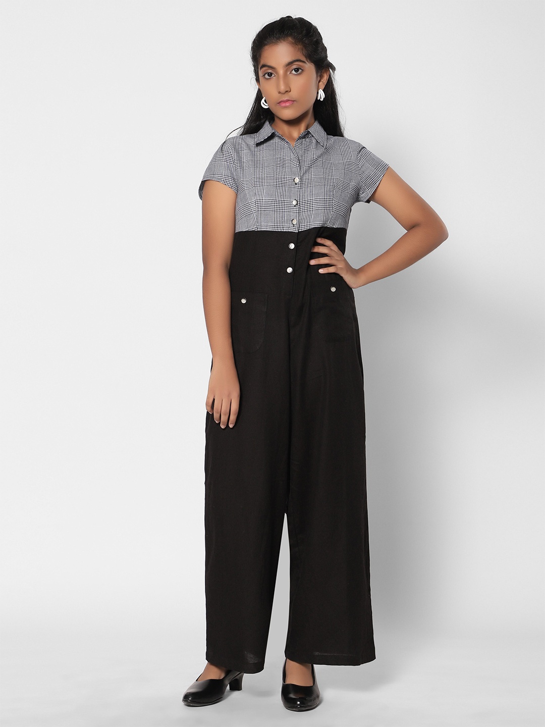 

TeenTrums Girls Checked Basic Jumpsuit, Black