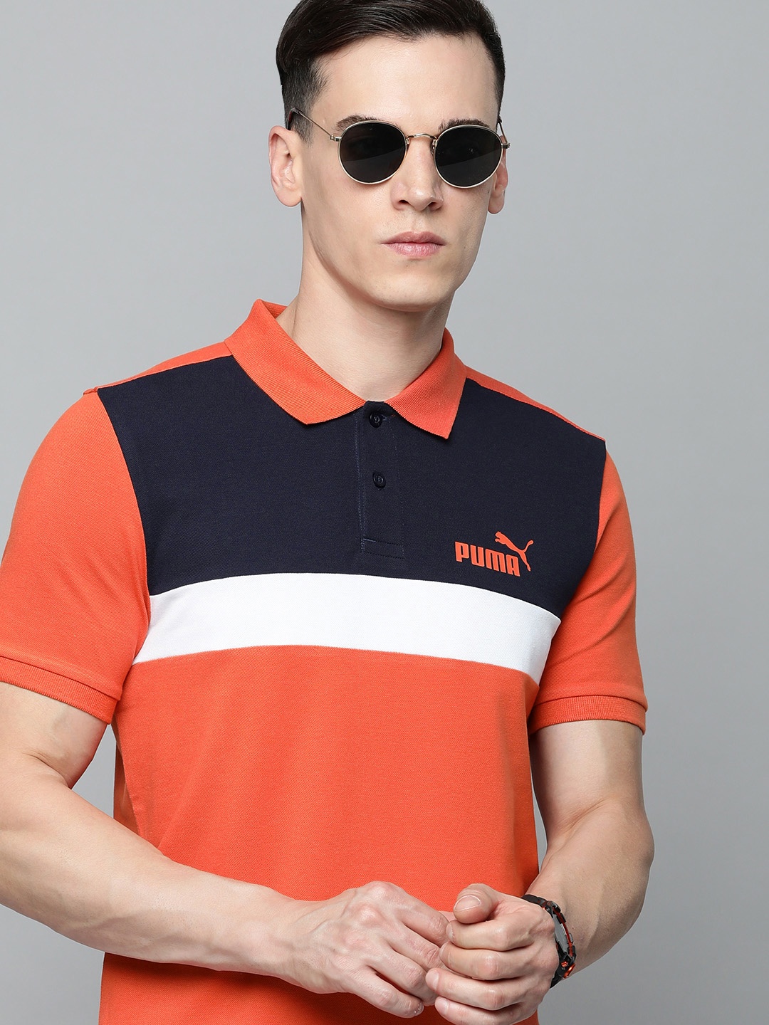 

Puma Colourblocked Polo Collar Slim Fit T-shirt, Orange