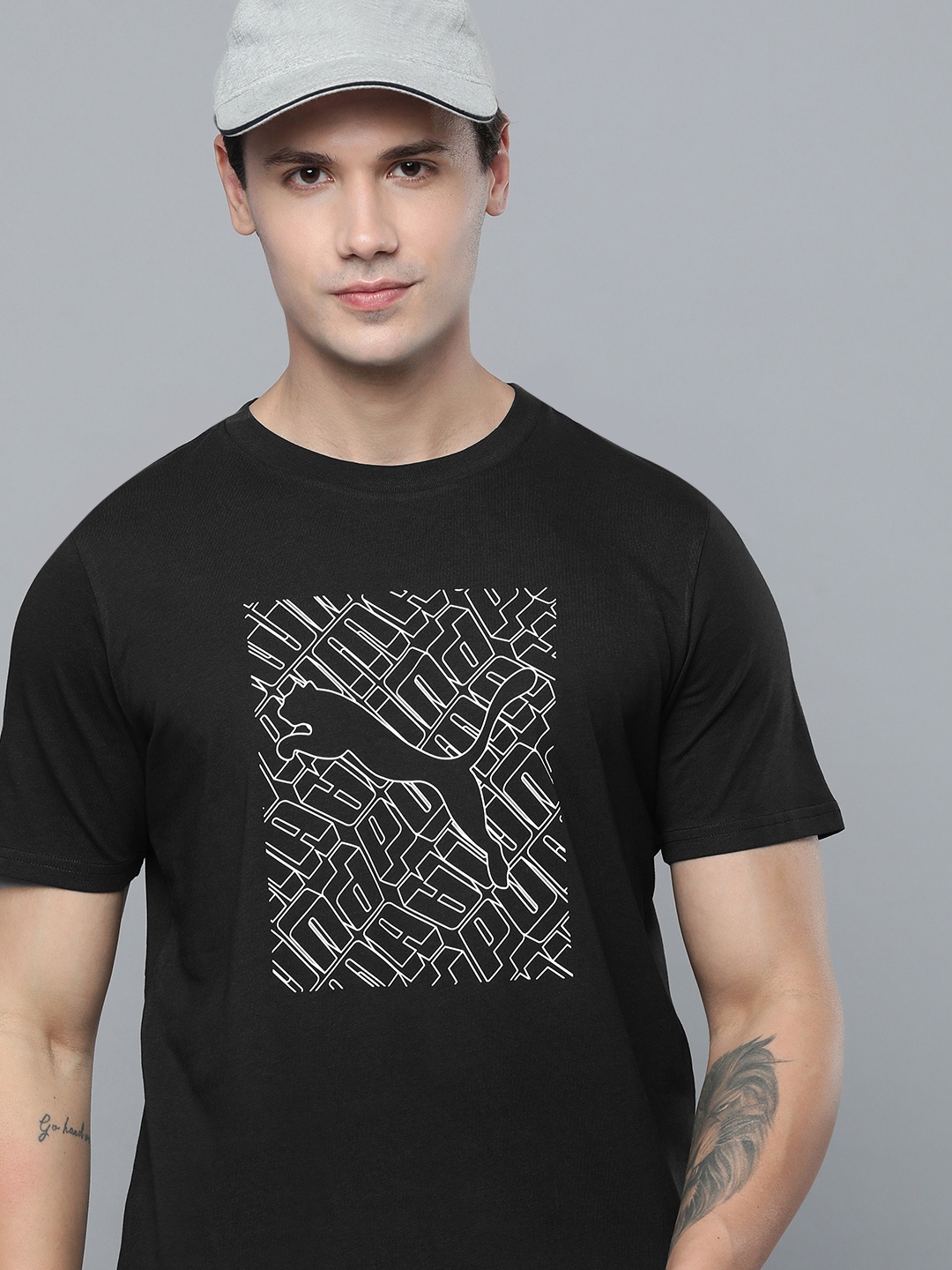 Puma Brand Logo Printed Regular Fit Pure Cotton T-shirt, Black