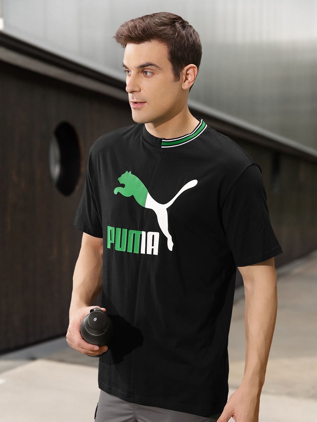 

Puma Brand Logo Printed Relaxed Fit T-Shirt, Black