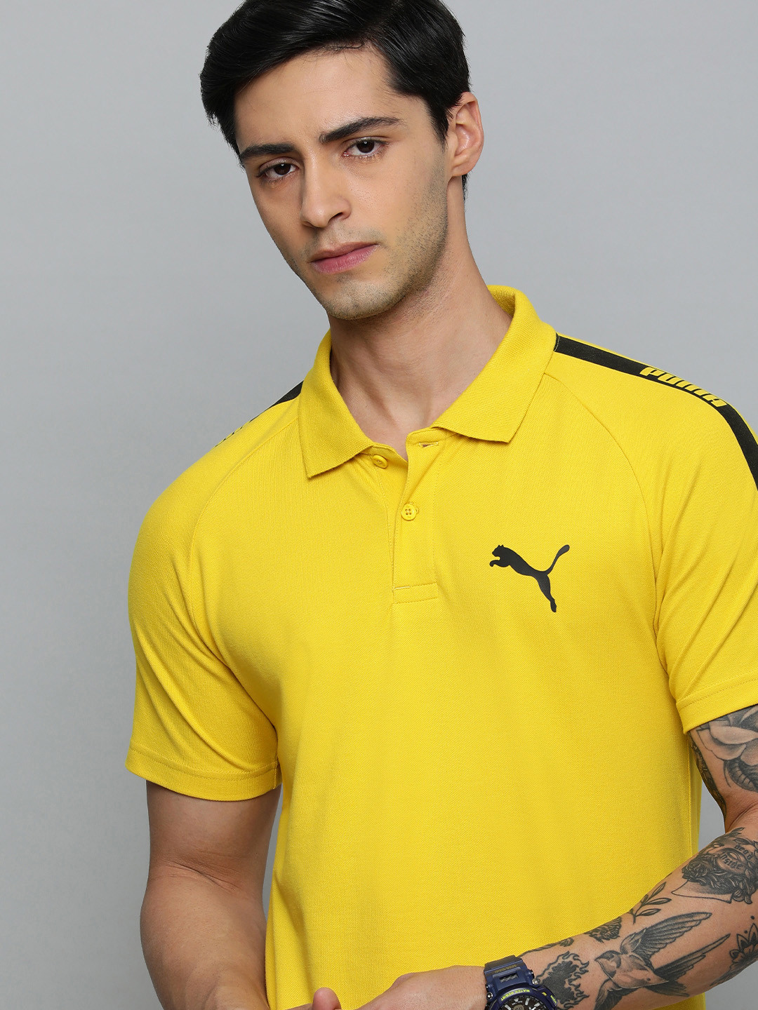 

Puma Men Brand Logo Polo Collar Slim Fit Outdoor T-shirt, Yellow