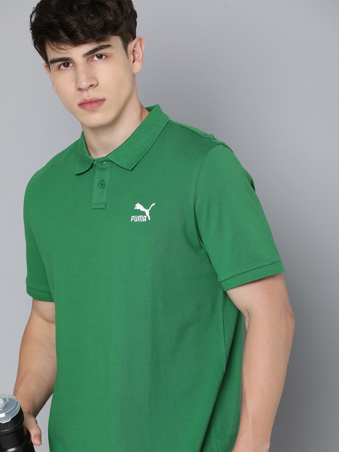 

Puma Embroidered Brand Logo Polo Collar Pure Cotton Regular fit T-shirt, Green