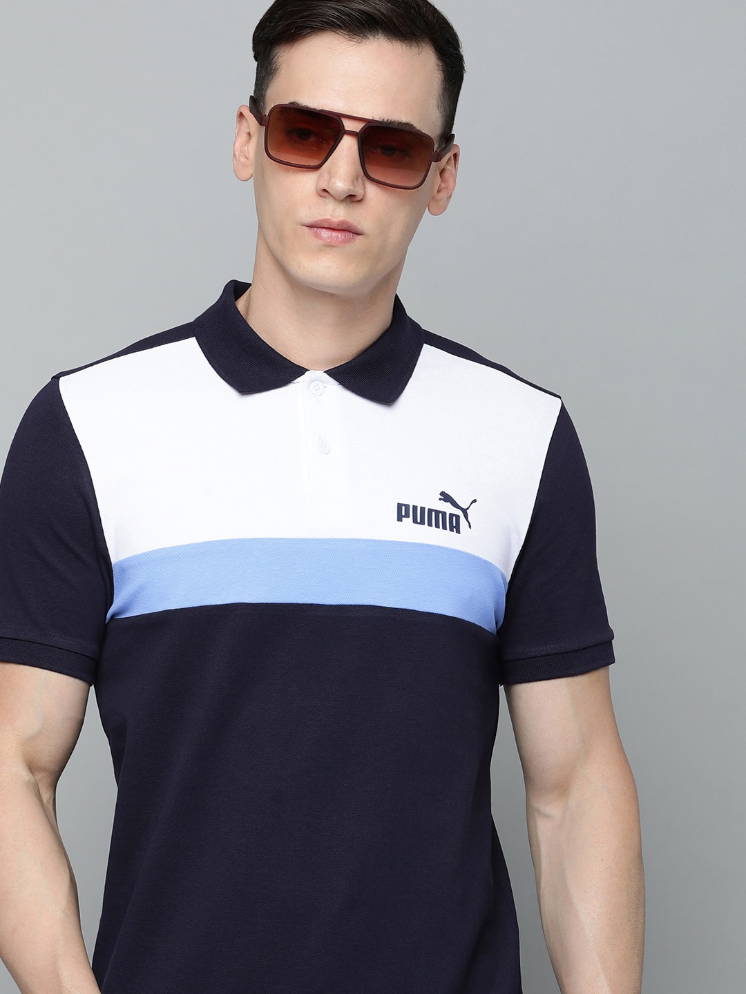 

Puma Colourblocked Slim Fit Polo Collar T-shirt, Navy blue