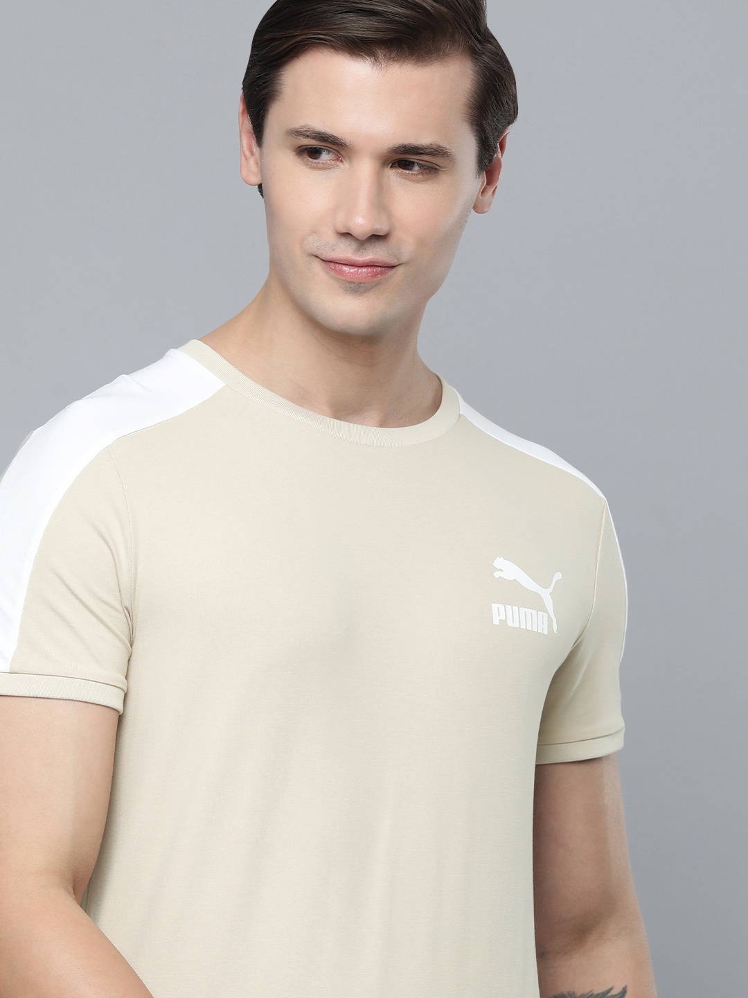 

Puma Men Slim Fit Round Neck T-shirt, Beige