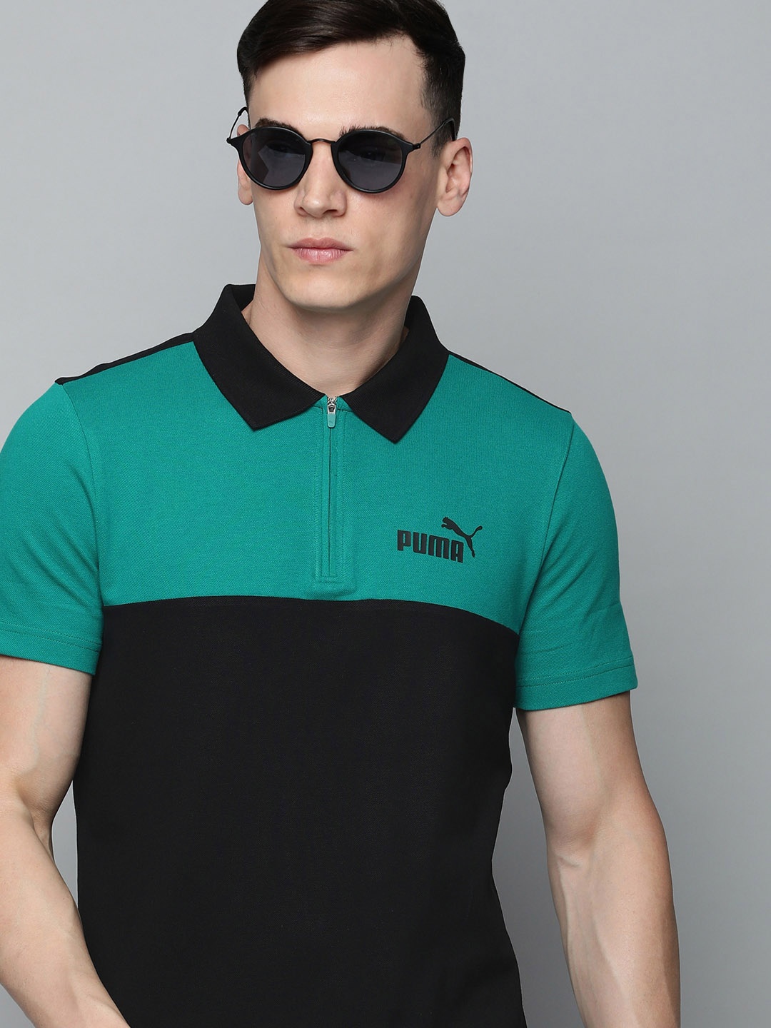 

Puma Colourblocked Polo Collar Slim Fit T-shirt, Black