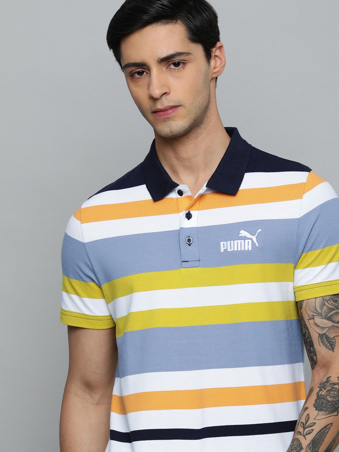 

Puma Multicolor Striper Polo Collar Pure Cotton Slim Fit Outdoor T-shirt, White