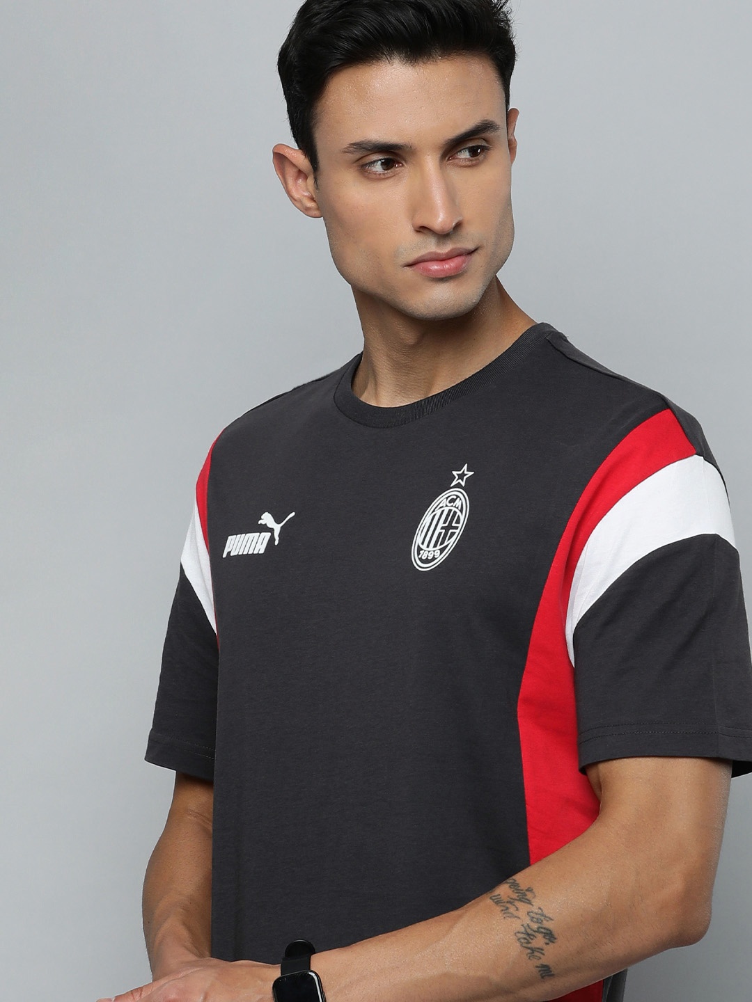 Puma Men Pure Cotton Brand Logo Printed Relaxed Fit T-shirt, Black