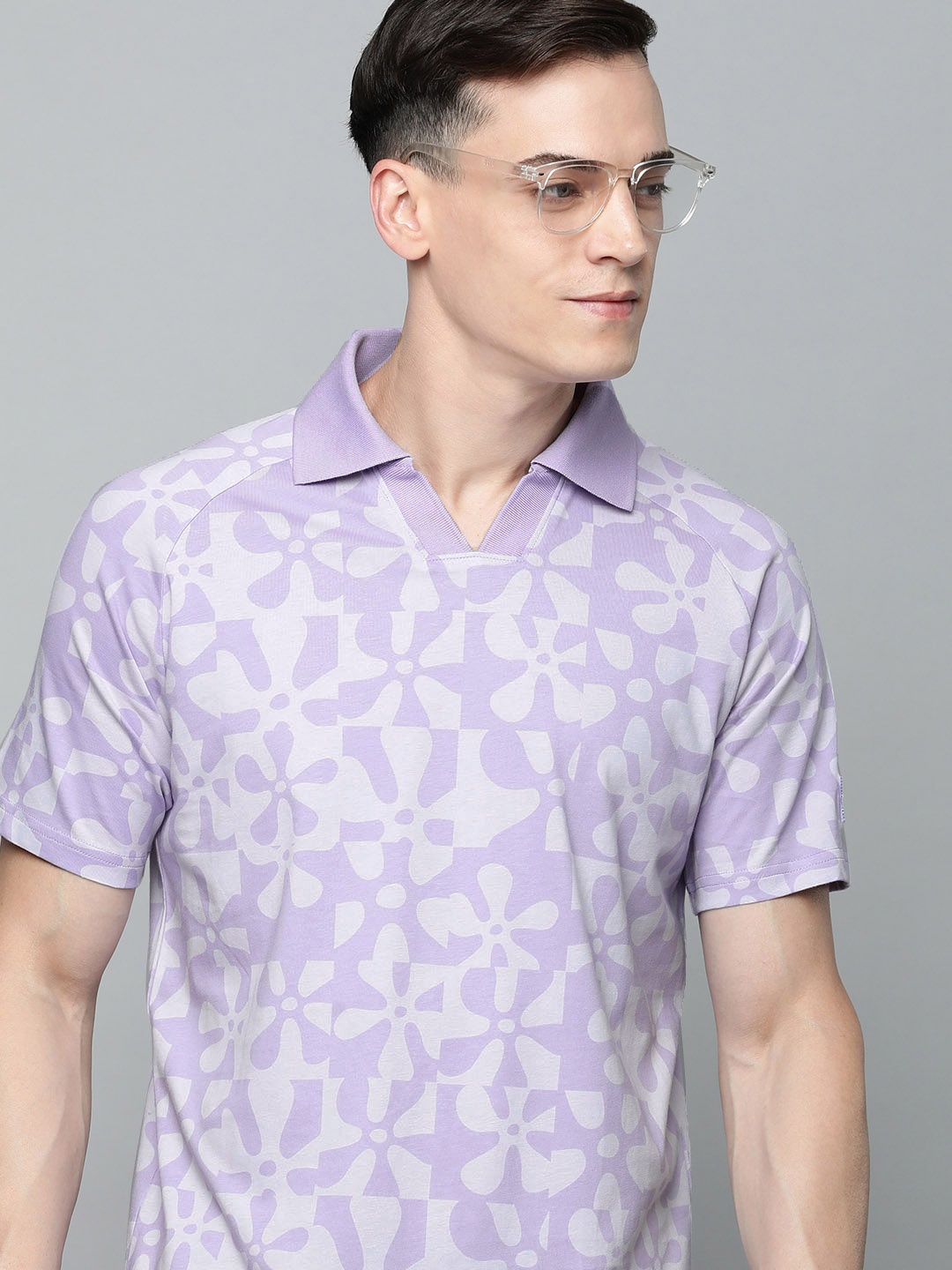 

Puma Floral Printed Polo Collar Regular Fit Pure Cotton T-shirt, Violet