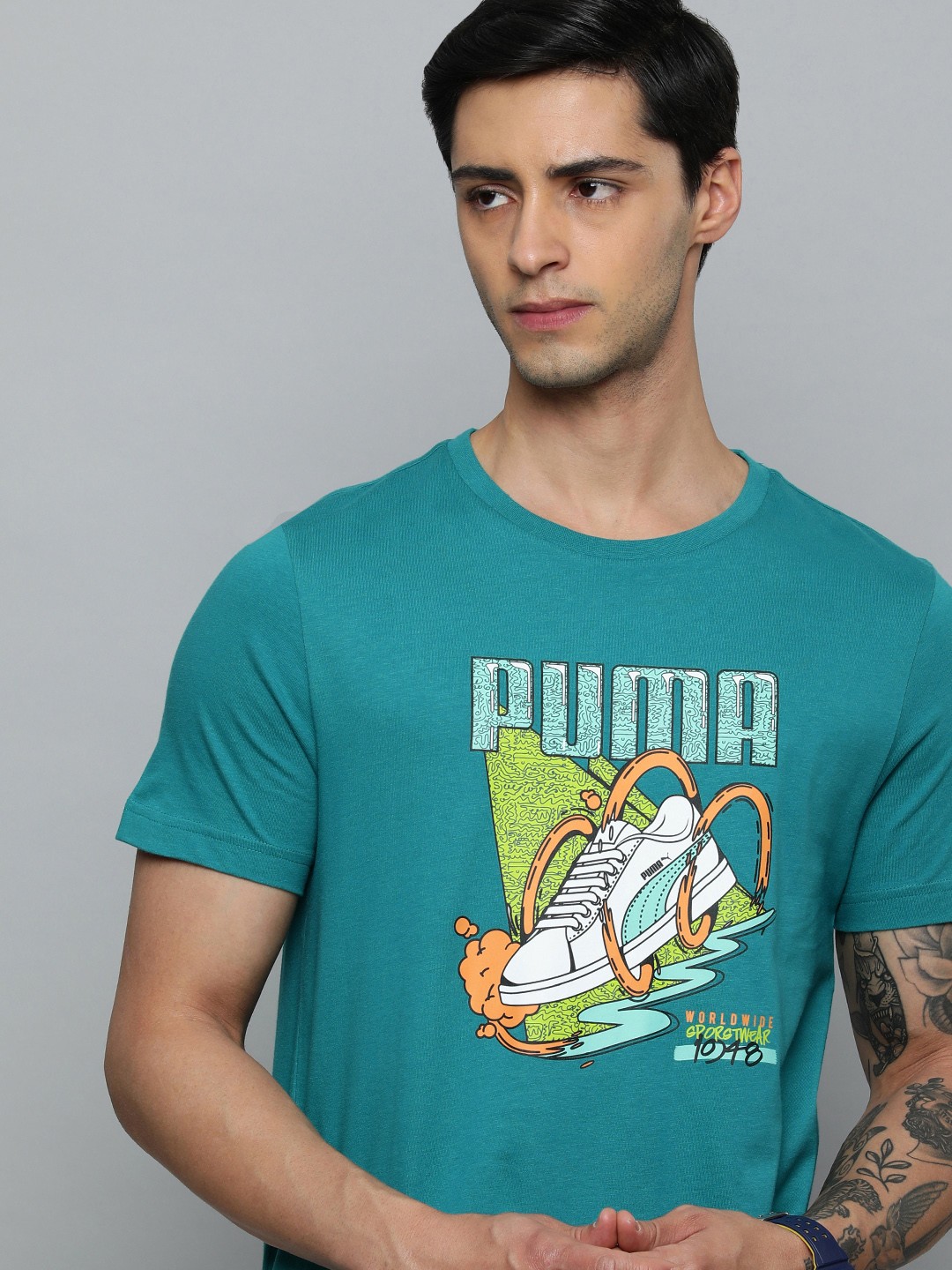 

Puma Men Printed Pure Cotton Slim Fit Outdoor T-shirt, Sea green