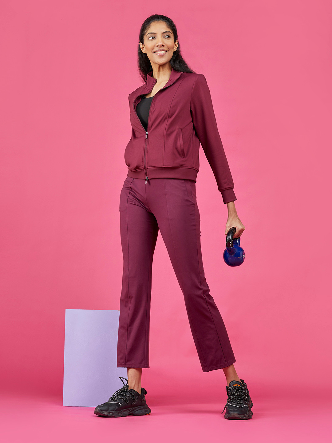 

Blissclub Women On The Go Aeroflo Lightweight Running Sporty Track Jacket, Burgundy