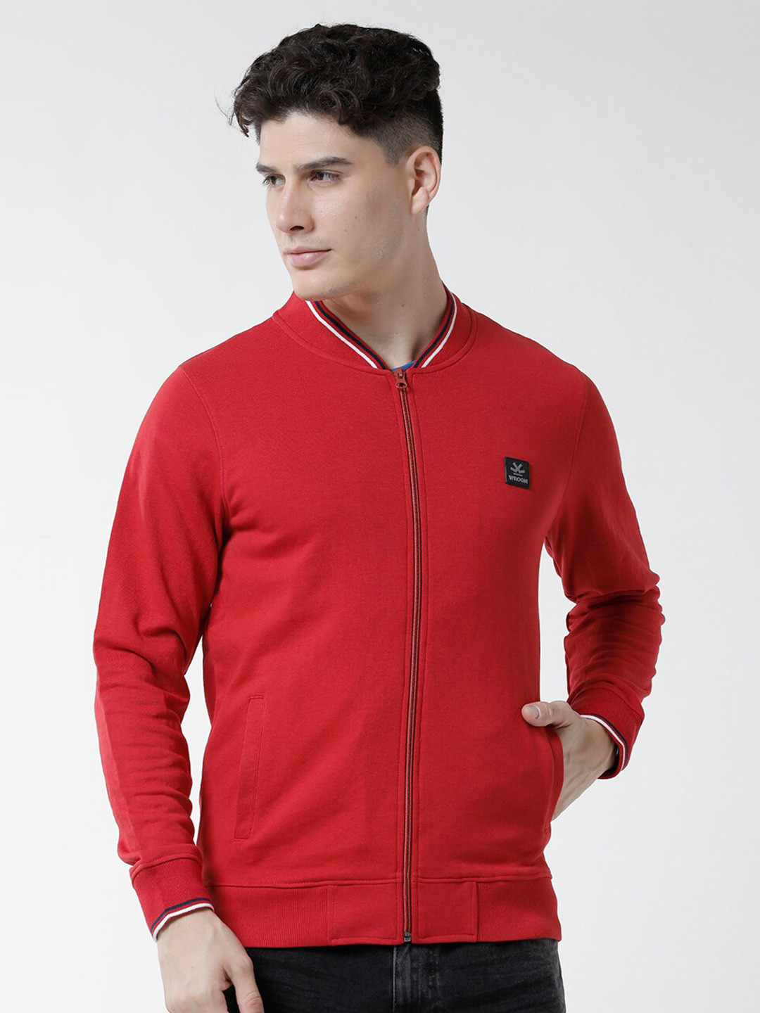

WROGN Men Striped Sweatshirt, Red
