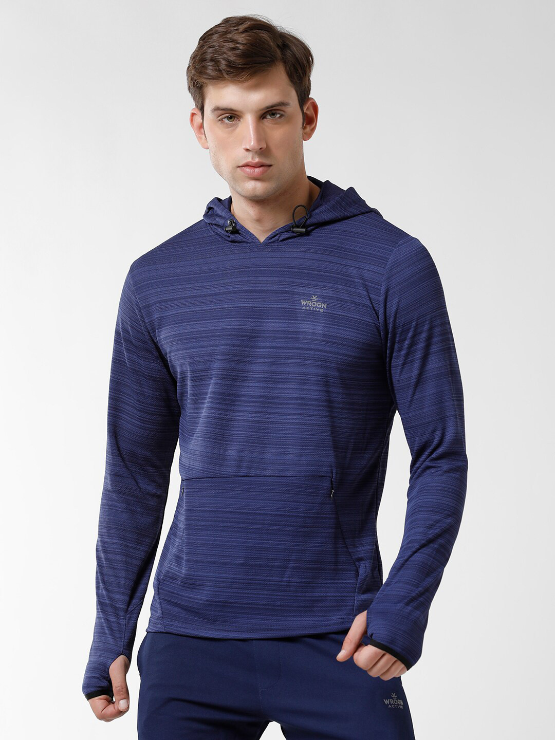 

WROGN Men Striped Hooded Sweatshirt, Blue