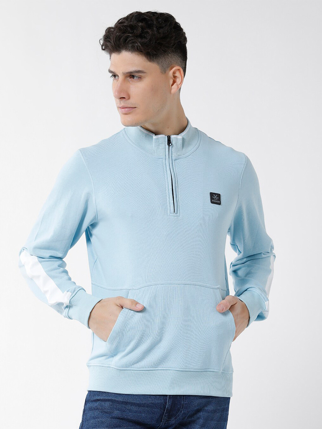 

WROGN Men Mock Neck Sweatshirt, Blue