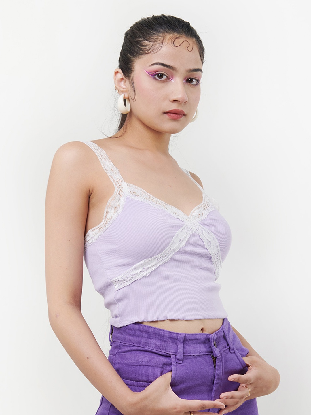 

ODETTE Bralette Crop Cotton Top, Lavender