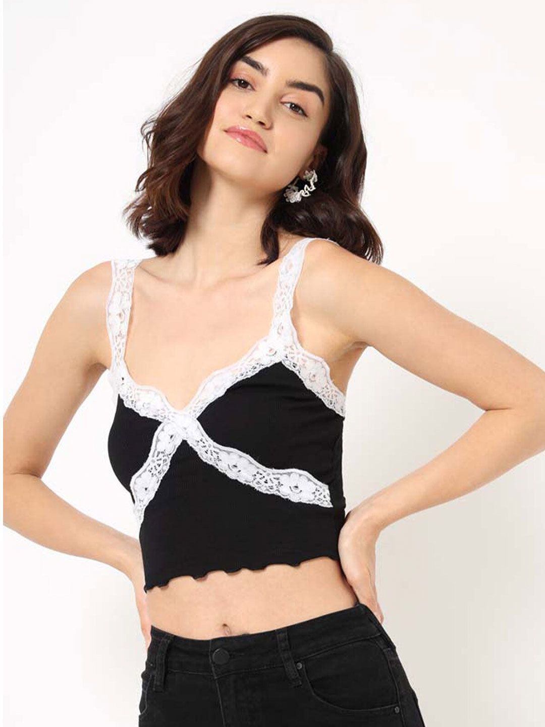 

ODETTE Bralette Cotton Crop Top, Black