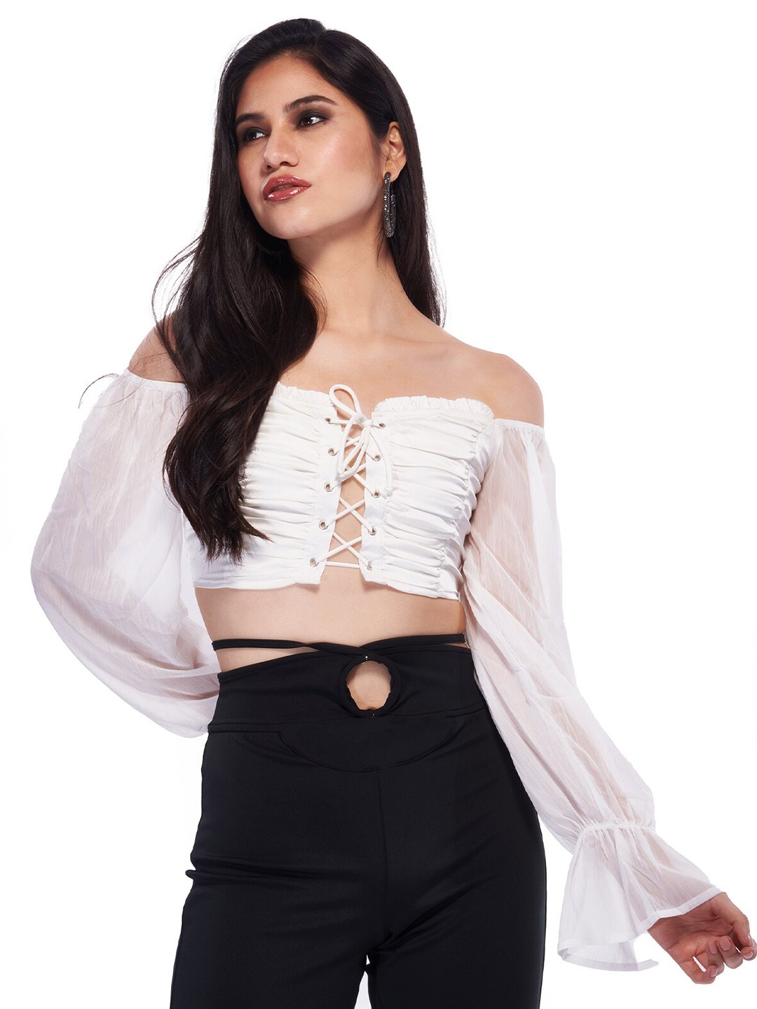 

ODETTE Off-Shoulder Bardot Crop Top, White
