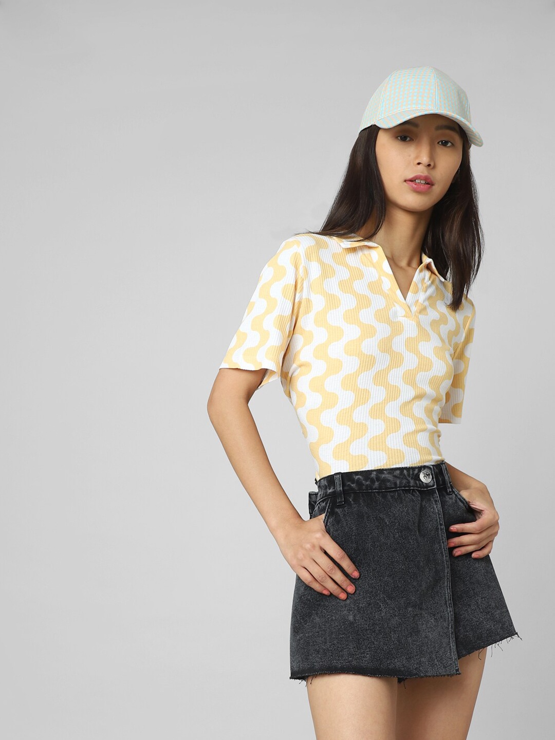 

ONLY Women Printed Polo Collar Cotton T-shirt, White