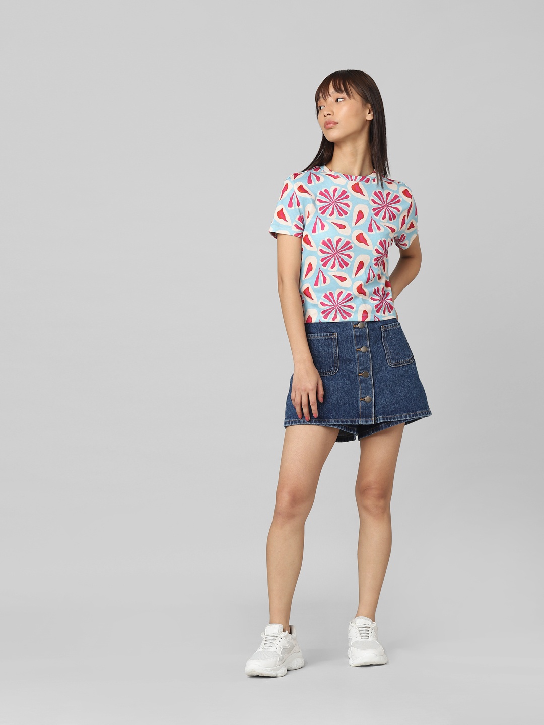 

ONLY Women Floral Printed Crop T-shirt, Blue