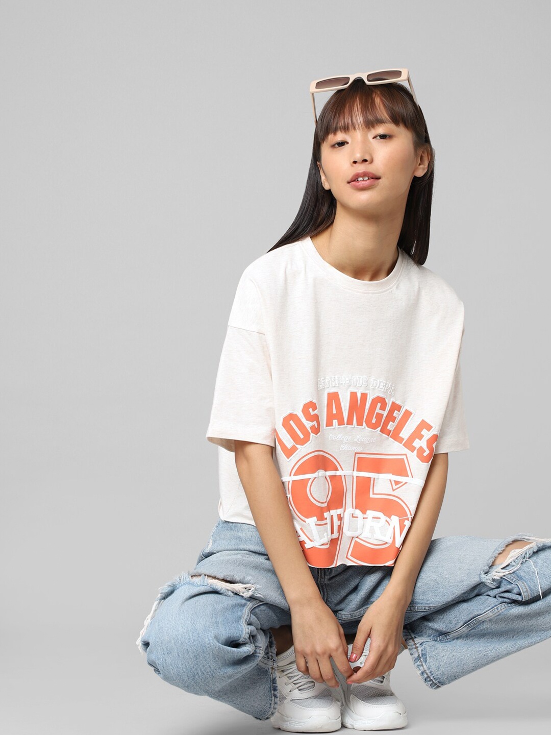 

ONLY Women Typography Printed Cotton T-shirt, White