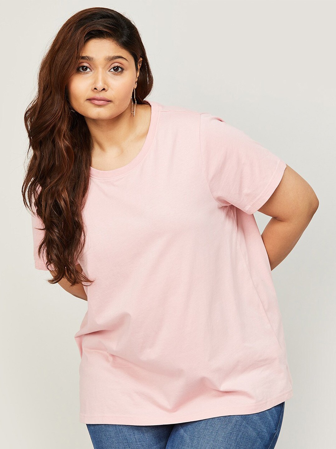 

Nexus by Lifestyle Plus Size Women Round Neck Pure Cotton T-shirt, Pink