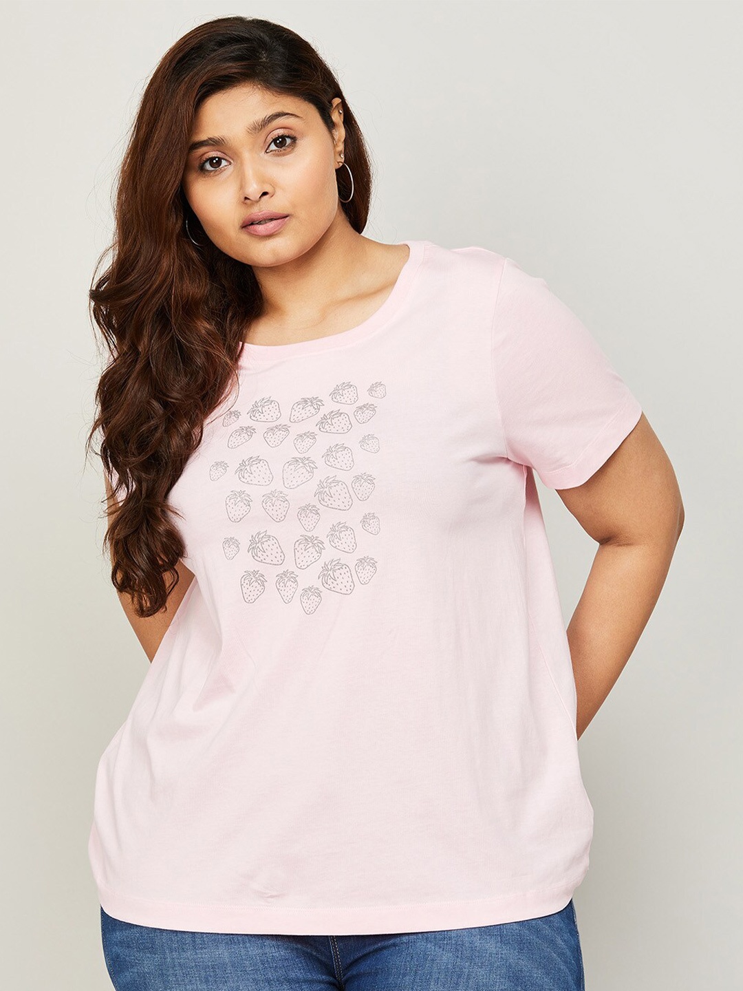 

Nexus by Lifestyle Women Conversational Printed Cotton Plus Size T-shirt, Pink