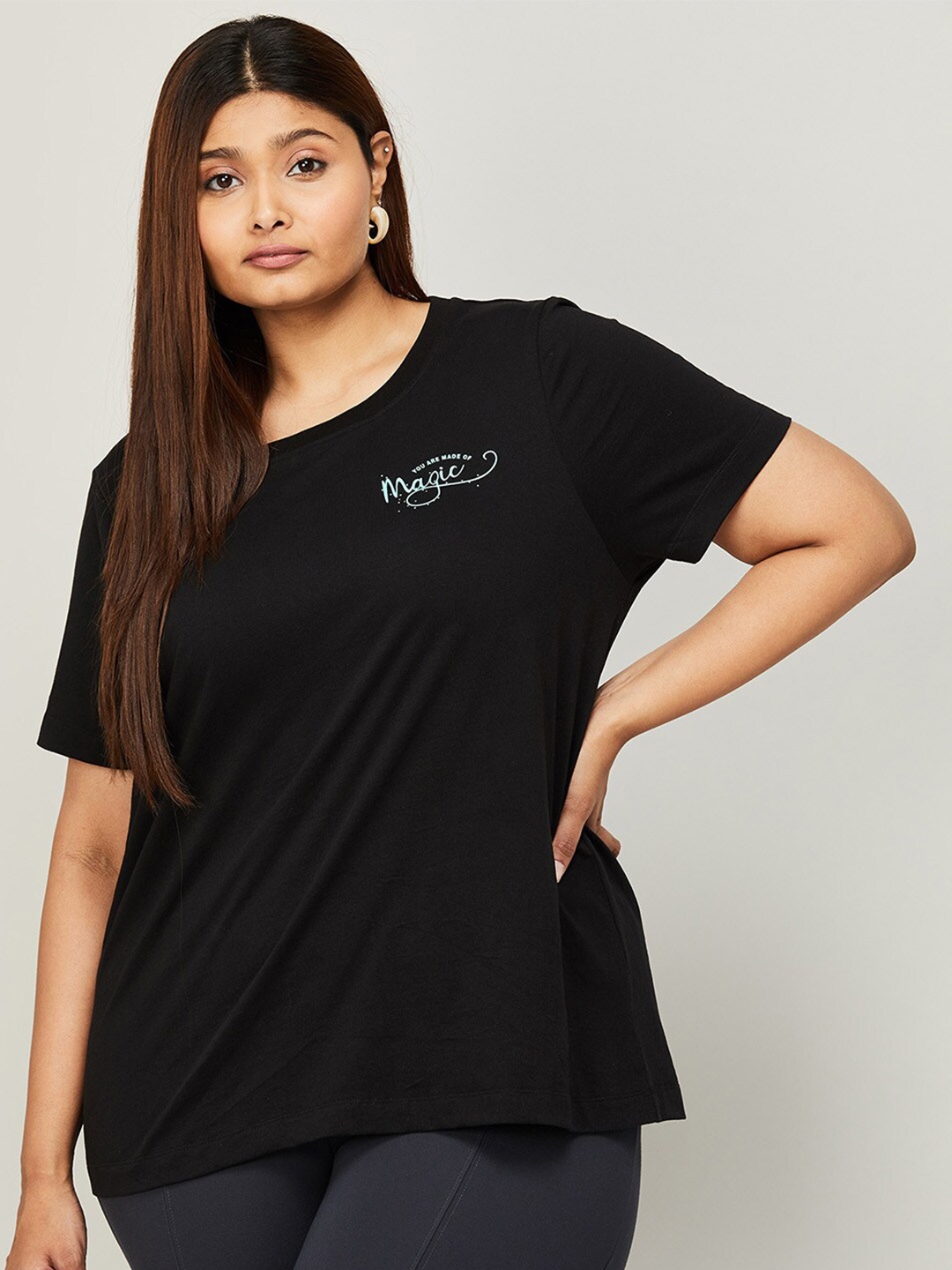

Nexus by Lifestyle Women Plus Size Round Neck Cotton T-shirt, Black