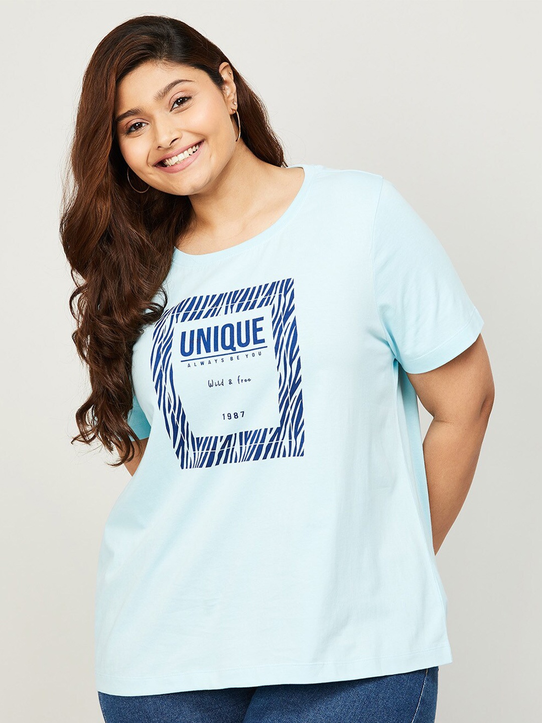 

Nexus by Lifestyle Women Plus Size Printed Pure Cotton T-shirt, Blue