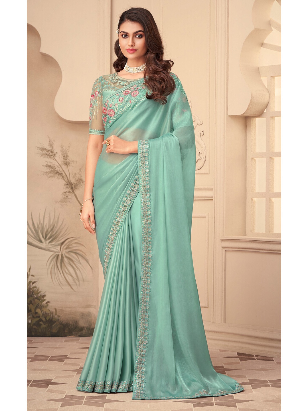 

Mitera Embroidered Silk Blend Saree, Blue