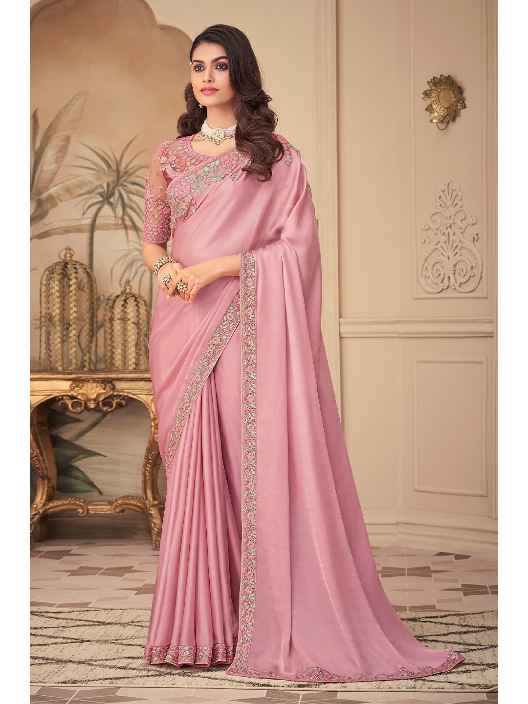 

Mitera Embroidered Saree, Pink