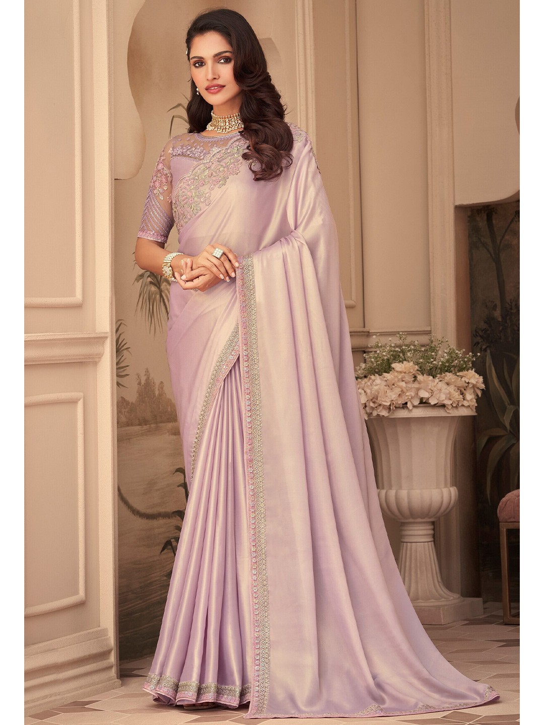 

Mitera Embroidered Saree, Lavender