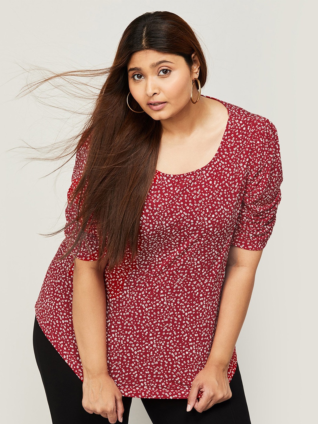 

nexus Floral Printed Puff Sleeves Top, Red
