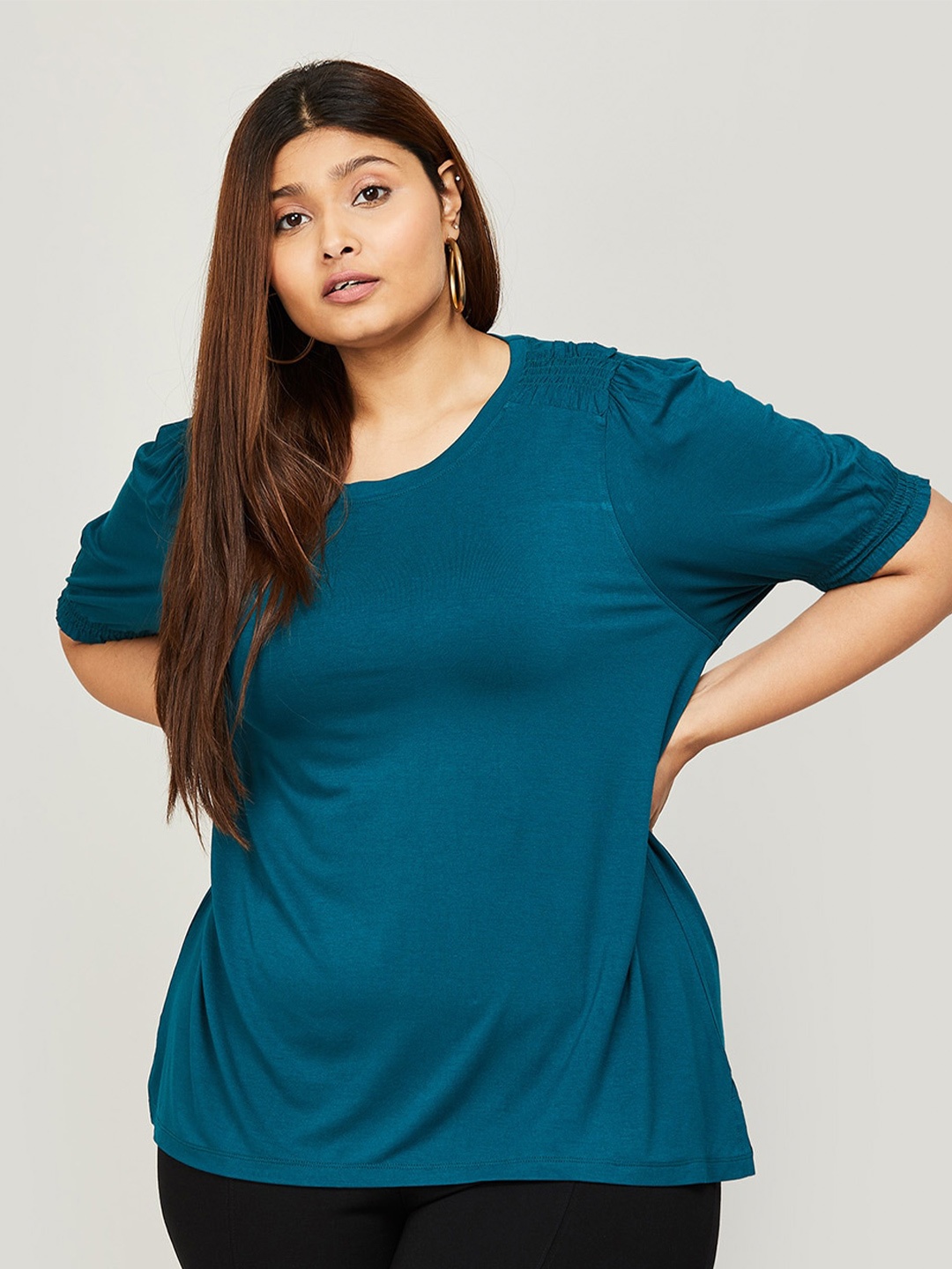 

Nexus by Lifestyle Puff Sleeve Plus Size Top, Blue
