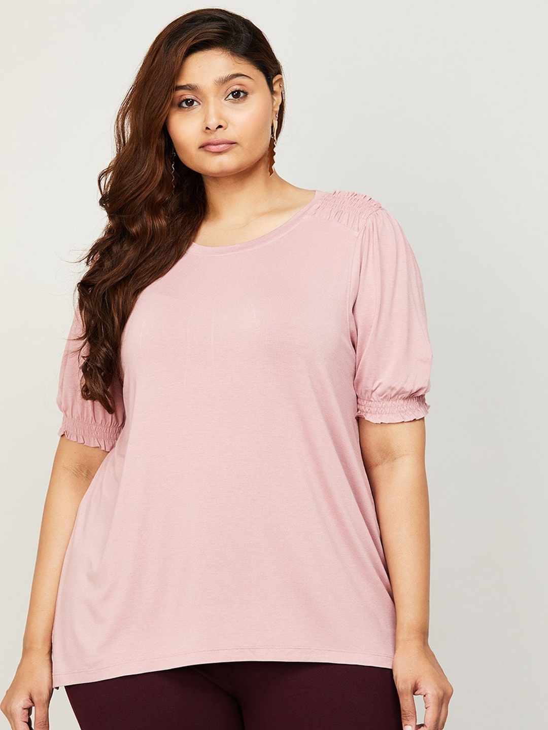 

Nexus by Lifestyle Plus size Round Neck Puff Sleeves Regular Top, Pink