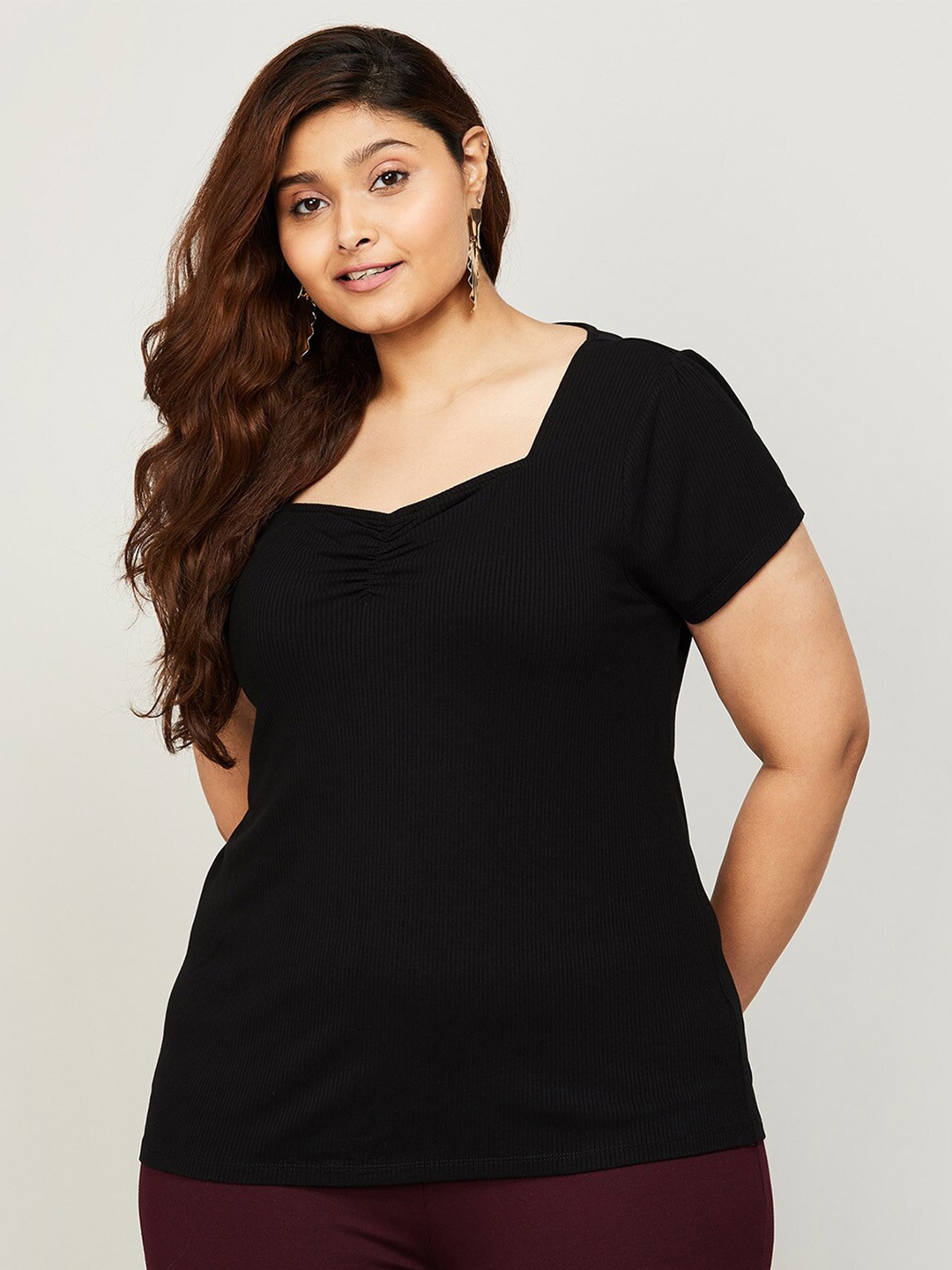 

Nexus by Lifestyle Plus Size Sweetheart Neck Regular Top, Black