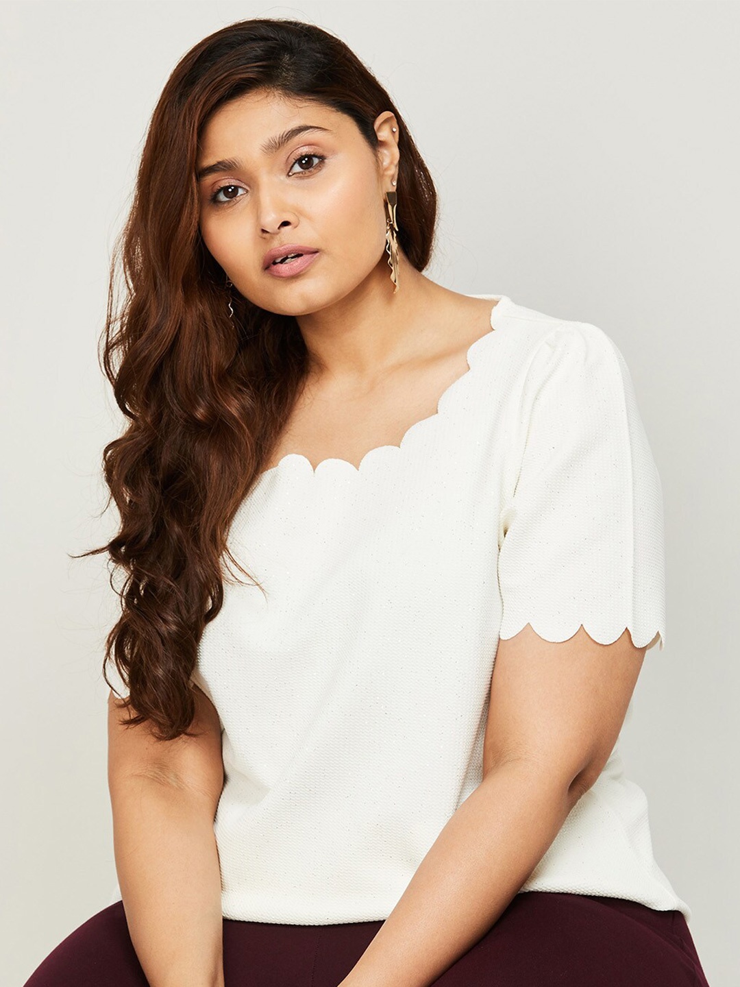 

nexus Women Scoop Neck Cotton Plus Size Top, White