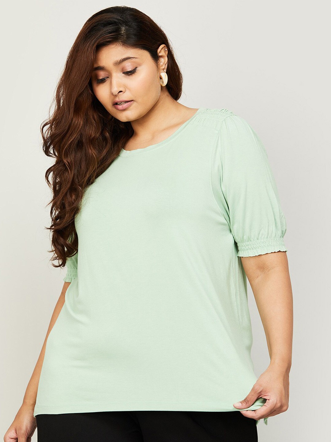 

Nexus by Lifestyle Plus Size Round Neck Puff Sleeve Top, Green