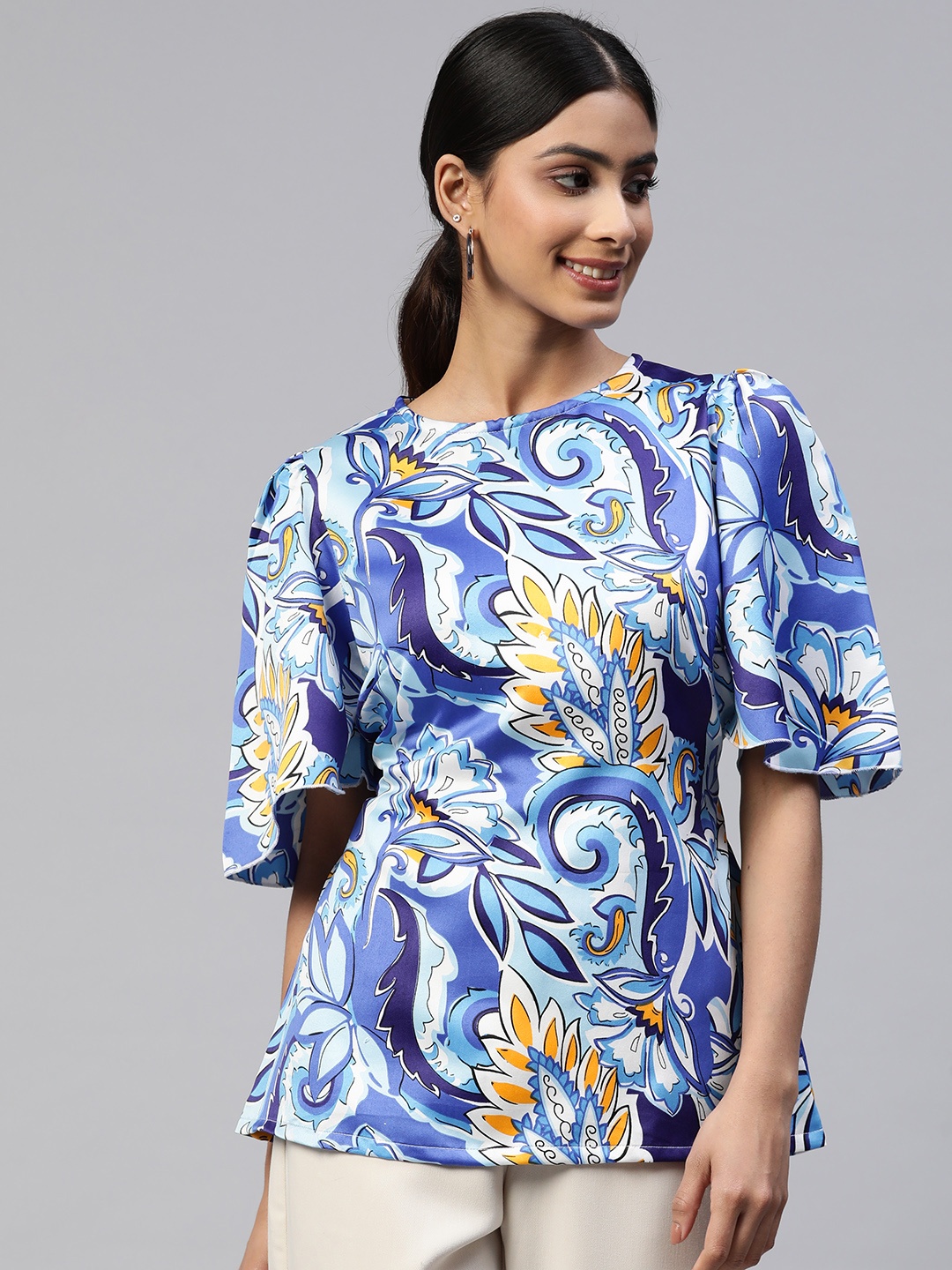 

plusS Floral Print Top, Blue