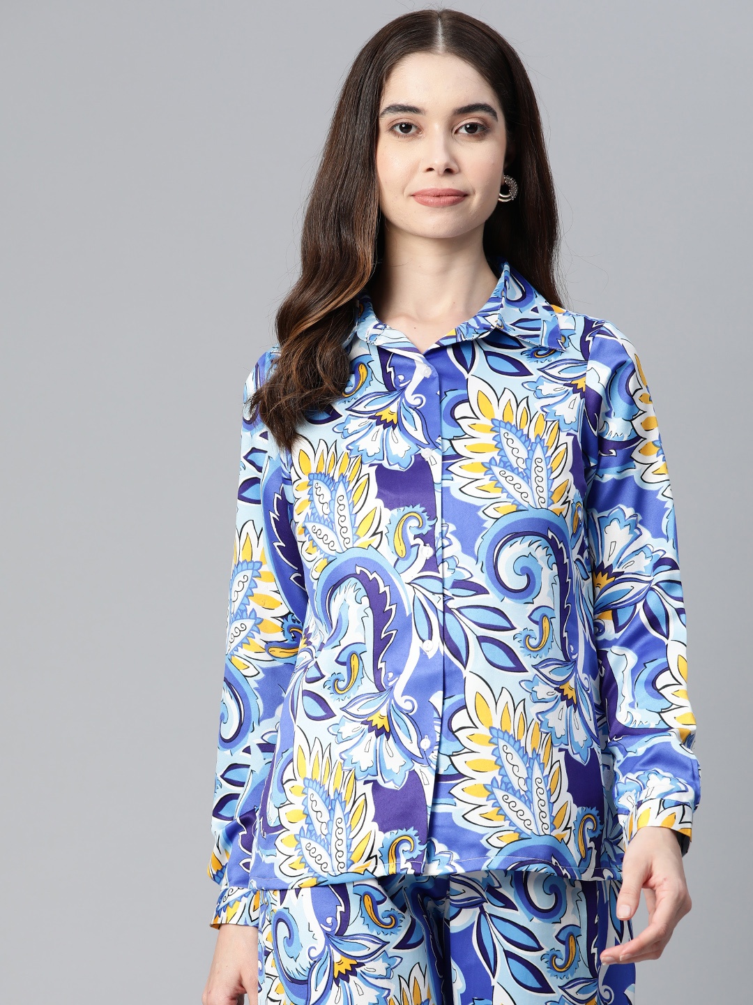 

plusS Floral Printed Casual Shirt, Blue